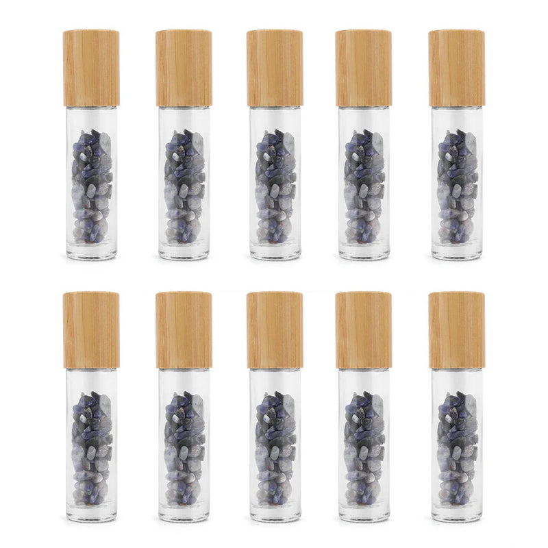 10 Packs 10ml Roll On Bottle With Gemstone Rollerball Crystal Chips Bamboo Lids Glass Roller Bottles Essential Oil Sample Bottle-Health Wisdom™