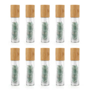 10 Packs 10ml Roll On Bottle With Gemstone Rollerball Crystal Chips Bamboo Lids Glass Roller Bottles Essential Oil Sample Bottle-Health Wisdom™