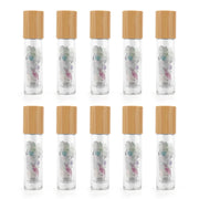 10 Packs 10ml Roll On Bottle With Gemstone Rollerball Crystal Chips Bamboo Lids Glass Roller Bottles Essential Oil Sample Bottle-Health Wisdom™