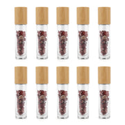 10 Packs 10ml Roll On Bottle With Gemstone Rollerball Crystal Chips Bamboo Lids Glass Roller Bottles Essential Oil Sample Bottle-Health Wisdom™
