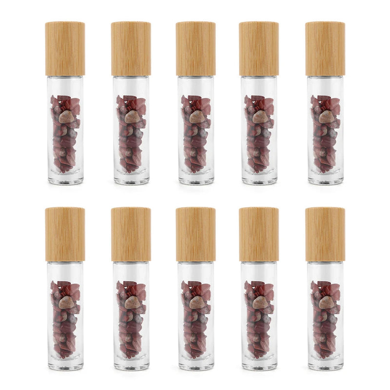 10 Packs 10ml Roll On Bottle With Gemstone Rollerball Crystal Chips Bamboo Lids Glass Roller Bottles Essential Oil Sample Bottle-Health Wisdom™