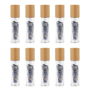 10 Packs 10ml Roll On Bottle With Gemstone Rollerball Crystal Chips Bamboo Lids Glass Roller Bottles Essential Oil Sample Bottle-Health Wisdom™