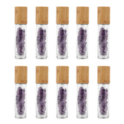 10 Packs 10ml Roll On Bottle With Gemstone Rollerball Crystal Chips Bamboo Lids Glass Roller Bottles Essential Oil Sample Bottle-Health Wisdom™