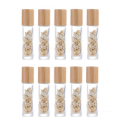 10 Packs 10ml Roll On Bottle With Gemstone Rollerball Crystal Chips Bamboo Lids Glass Roller Bottles Essential Oil Sample Bottle-Health Wisdom™
