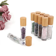 10 Packs 10ml Roll On Bottle With Gemstone Rollerball Crystal Chips Bamboo Lids Glass Roller Bottles Essential Oil Sample Bottle-Health Wisdom™