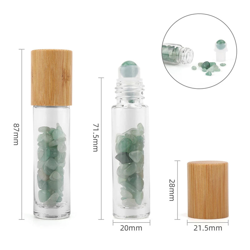 10 Packs 10ml Roll On Bottle With Gemstone Rollerball Crystal Chips Bamboo Lids Glass Roller Bottles Essential Oil Sample Bottle-Health Wisdom™