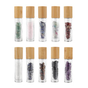 10 Packs 10ml Roll On Bottle With Gemstone Rollerball Crystal Chips Bamboo Lids Glass Roller Bottles Essential Oil Sample Bottle-Health Wisdom™