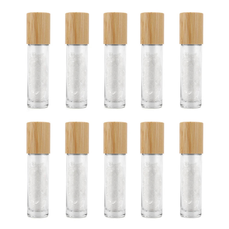 10 Packs 10ml Roll On Bottle With Gemstone Rollerball Crystal Chips Bamboo Lids Glass Roller Bottles Essential Oil Sample Bottle-Health Wisdom™