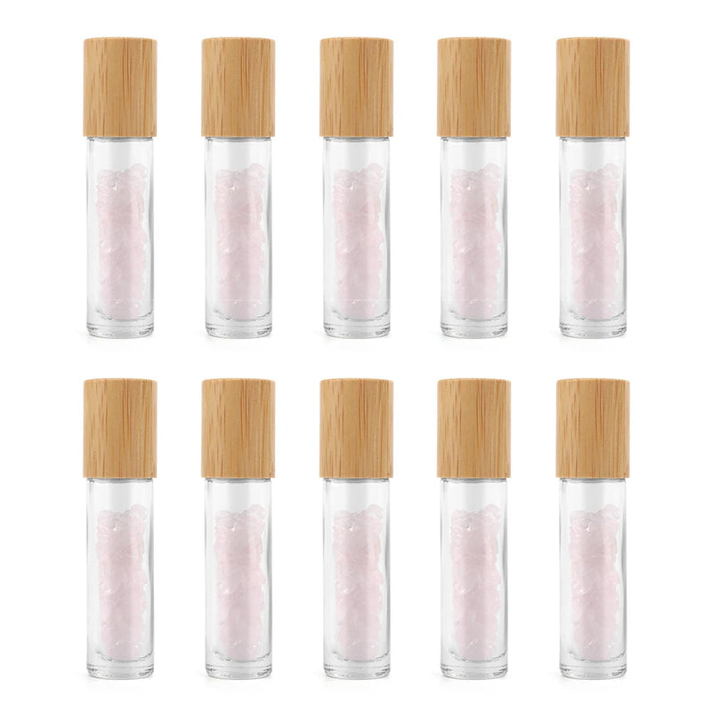 10 Packs 10ml Roll On Bottle With Gemstone Rollerball Crystal Chips Bamboo Lids Glass Roller Bottles Essential Oil Sample Bottle-Health Wisdom™