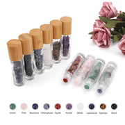 10 Packs 10ml Roll On Bottle With Gemstone Rollerball Crystal Chips Bamboo Lids Glass Roller Bottles Essential Oil Sample Bottle-Health Wisdom™