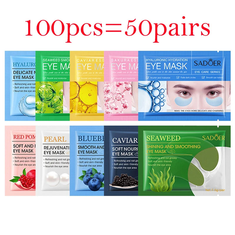 100Pcs=50Pairs Crystal Collagen Eye Mask Moisturizing Anti Dark Circles Anti-wrinkle Sakura Eye Patches Skin Care for Eyes-Health Wisdom™