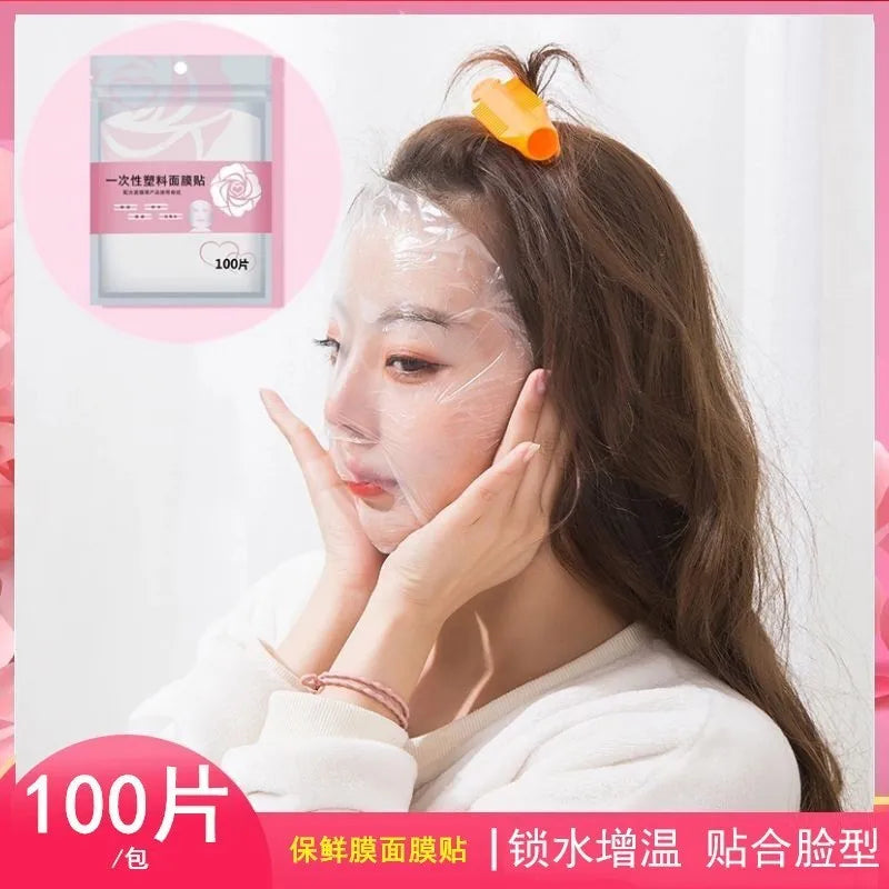 100pcs Disposable Face Mask Paper skincare Plastic PE Film Full Facial Mask Paper Masks Facial Skin Care Beauty Healthy Tools-Health Wisdom™