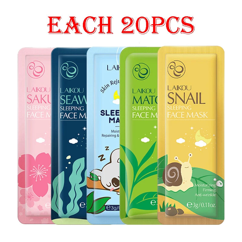 100pcs LAIKOU Sleeping Masks Facial Sakura Snail Seaweed Moisturizing Anti-Aging Whitening Face Mask Creams Masks Skin Care-Health Wisdom™