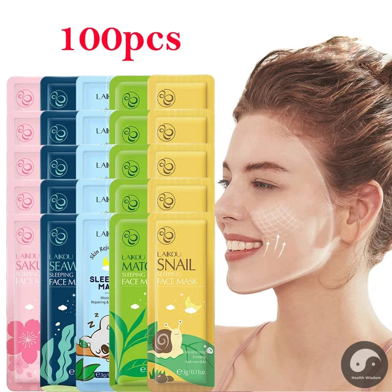 100pcs LAIKOU Sleeping Masks Facial Sakura Snail Seaweed Moisturizing Anti-Aging Whitening Face Mask Creams Masks Skin Care-Health Wisdom™