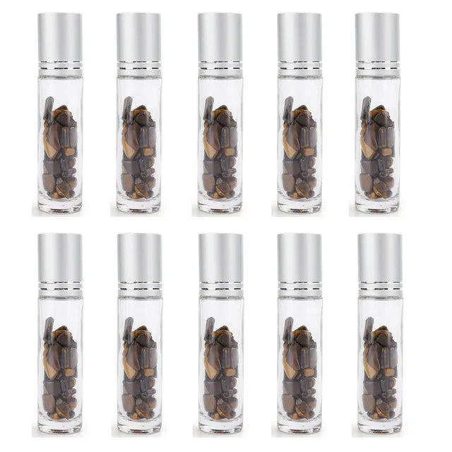 10pcs 10ml Roll On Bottles Natural Gemstone Essential Oil Roller Ball Bottles Transparent Perfumes Oil Liquid with Crystal Chips-Health Wisdom™