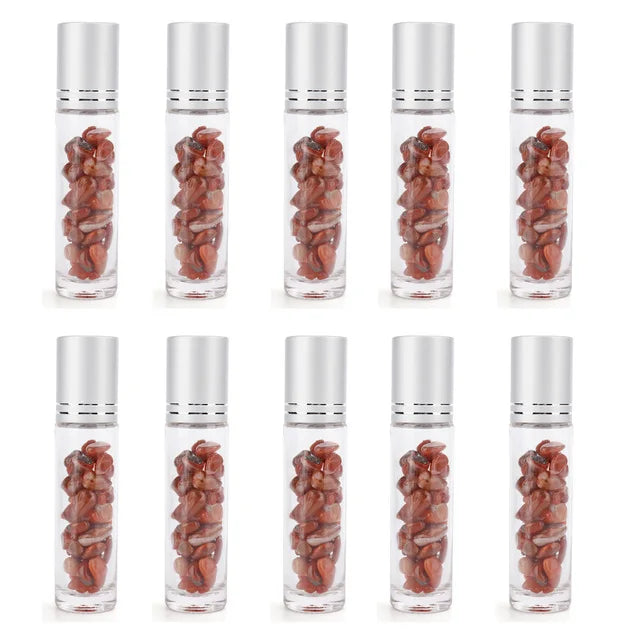 10pcs 10ml Roll On Bottles Natural Gemstone Essential Oil Roller Ball Bottles Transparent Perfumes Oil Liquid with Crystal Chips-Health Wisdom™