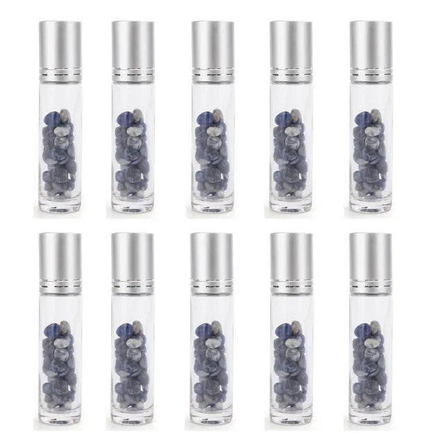 10pcs 10ml Roll On Bottles Natural Gemstone Essential Oil Roller Ball Bottles Transparent Perfumes Oil Liquid with Crystal Chips-Health Wisdom™