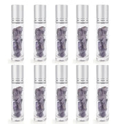 10pcs 10ml Roll On Bottles Natural Gemstone Essential Oil Roller Ball Bottles Transparent Perfumes Oil Liquid with Crystal Chips-Health Wisdom™