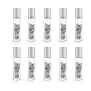 10pcs 10ml Roll On Bottles Natural Gemstone Essential Oil Roller Ball Bottles Transparent Perfumes Oil Liquid with Crystal Chips-Health Wisdom™
