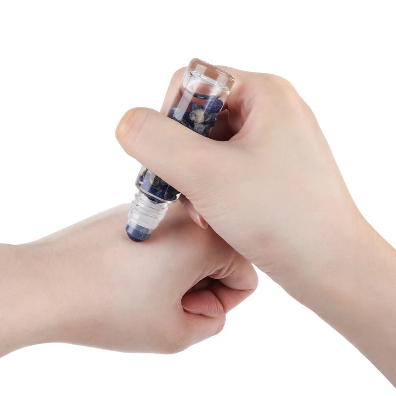 10pcs 10ml Roll On Bottles Natural Gemstone Essential Oil Roller Ball Bottles Transparent Perfumes Oil Liquid with Crystal Chips-Health Wisdom™