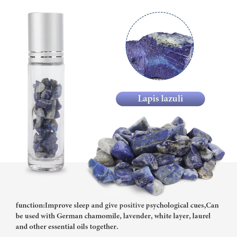 10pcs 10ml Roll On Bottles Natural Gemstone Essential Oil Roller Ball Bottles Transparent Perfumes Oil Liquid with Crystal Chips-Health Wisdom™