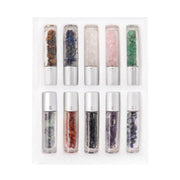 10pcs 10ml Roll On Bottles Natural Gemstone Essential Oil Roller Ball Bottles Transparent Perfumes Oil Liquid with Crystal Chips-Health Wisdom™