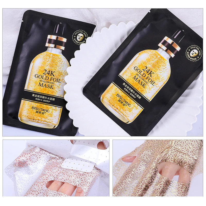 10pcs 24K Gold Hyaluronic Acid Face Mask Moisturizing Anti-aging Hydrating Beauty Skincare Sheet Masks Facial Mask Face Care-Health Wisdom™