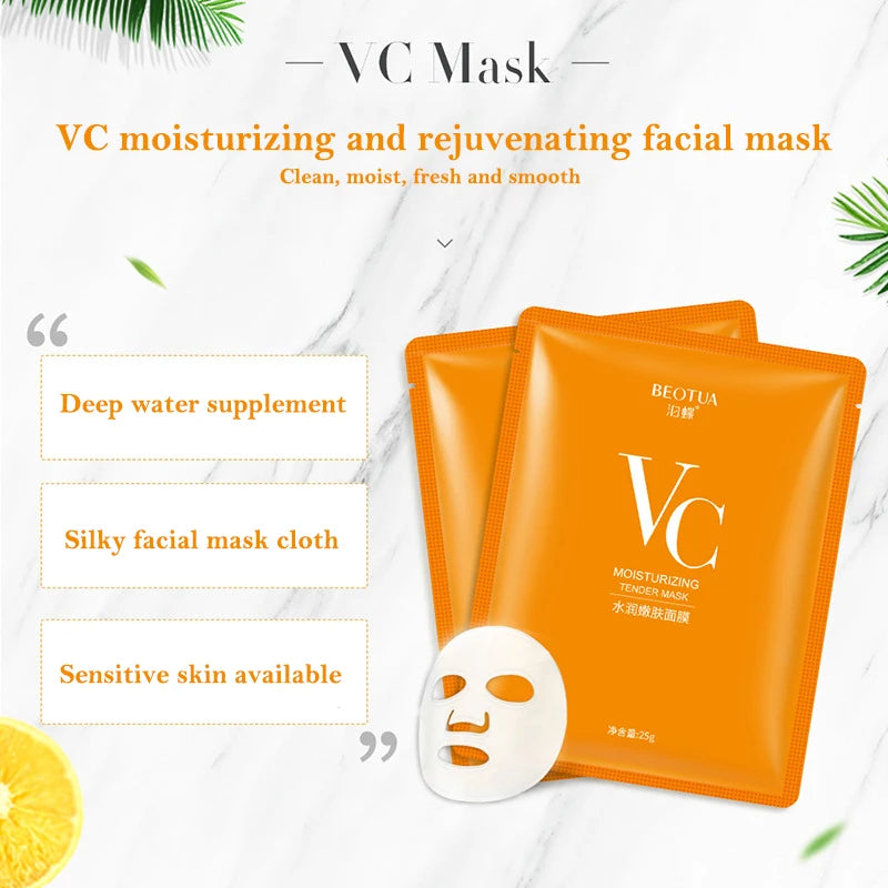 10pcs BEOTUA Vitamin C Face Masks Skin Care Sheet Mask Moisturizing Facemask Facial Masks Beauty Facial Skincare Products-Health Wisdom™