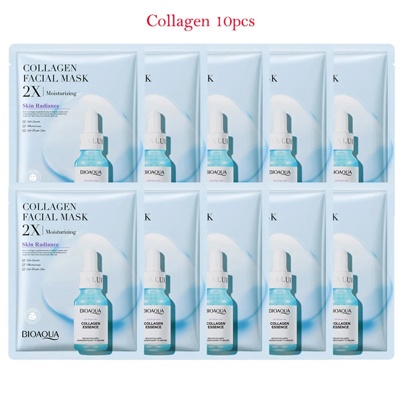 10pcs BIOAQUA Centella Collagen Face Mask Moisturizing Anti-aging Face Sheet Mask Hyaluronic Acid Facial Masks Beauty Skin Care-Health Wisdom™