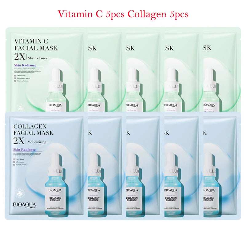 10pcs BIOAQUA Centella Collagen Face Mask Moisturizing Anti-aging Face Sheet Mask Hyaluronic Acid Facial Masks Beauty Skin Care-Health Wisdom™