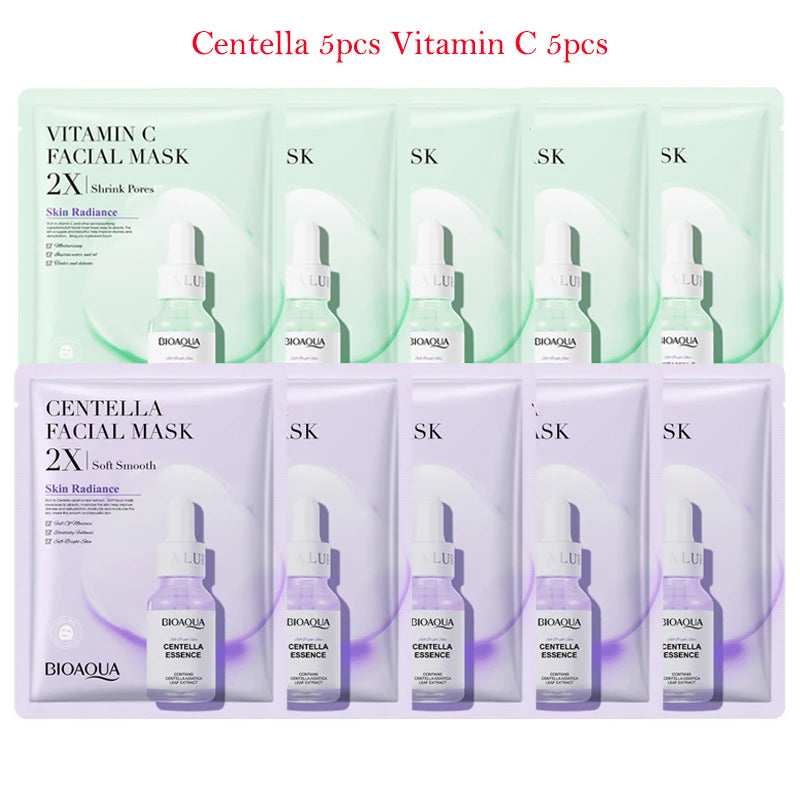10pcs BIOAQUA Centella Collagen Face Mask Moisturizing Anti-aging Face Sheet Mask Hyaluronic Acid Facial Masks Beauty Skin Care-Health Wisdom™