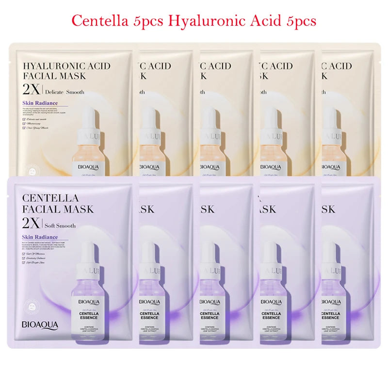10pcs BIOAQUA Centella Collagen Face Mask Moisturizing Anti-aging Face Sheet Mask Hyaluronic Acid Facial Masks Beauty Skin Care-Health Wisdom™