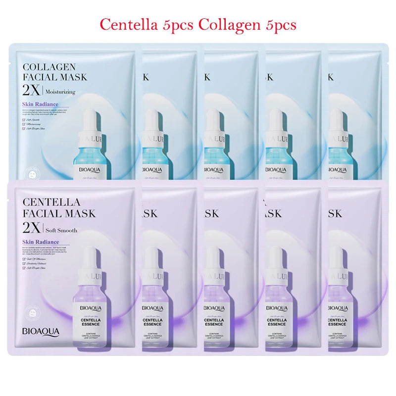 10pcs BIOAQUA Centella Collagen Face Mask Moisturizing Anti-aging Face Sheet Mask Hyaluronic Acid Facial Masks Beauty Skin Care-Health Wisdom™