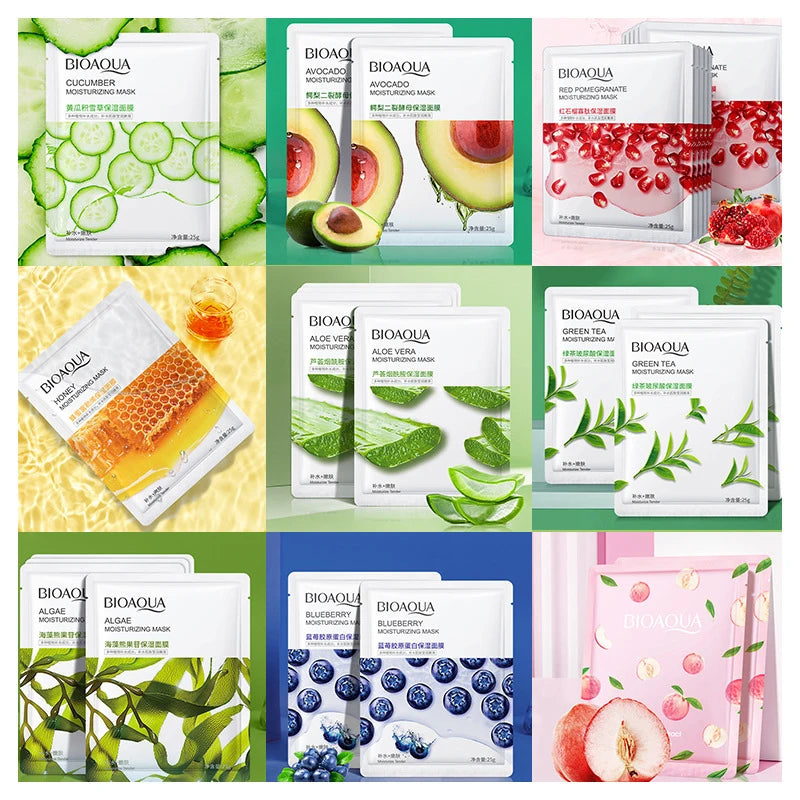 10pcs BIOAQUA Fresh Fruits Face Masks Centella Cucumber Aloe Vera Facial Mask Moisturizing Hydrating Facial Skin Care for Beauty-Health Wisdom™
