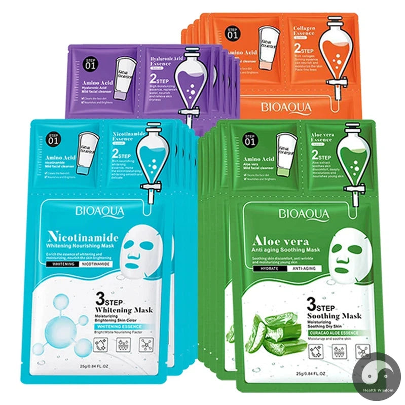 10pcs BIOAQUA Hyaluronic Acid Collagen Face Mask Sets Moisturizing Anti Wrinkle Whitening Facial Masks Skin Care Products-Health Wisdom™
