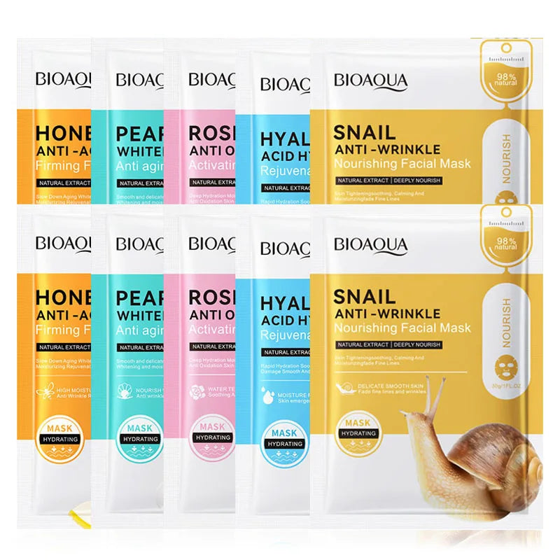 10pcs BIOAQUA Hyaluronic Acid Face Mask skincare Moisturizing Anti-aging Anti Wrinkle Whitening Facial Masks for Face Skin Care-Health Wisdom™