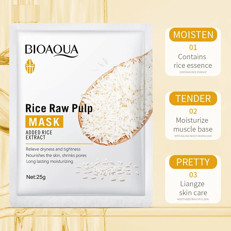 10pcs BIOAQUA Rice Raw Pulp Facial Masks skincare Moisturizing Anti-wrinkle Anti-Aging Face Mask Sheets Mask Korean Skin Care-Health Wisdom™