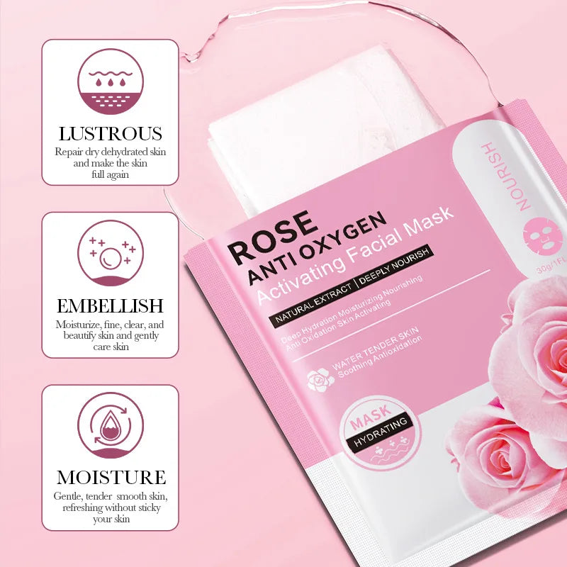 10pcs BIOAQUA Rose Face Mask skincare Moisturizing Brightening Anti-aging Nourishing Facial Masks for Beauty Face Skin Care-Health Wisdom™