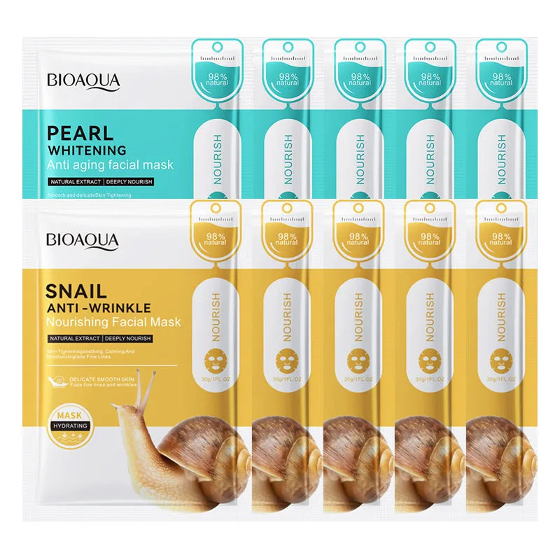 10pcs BIOAQUA Snail Collagen Hyaluronic Acid Face Mask skincare Moisturizing Anti Wrinkle Whitening Facial Masks Face Skin Care-Health Wisdom™