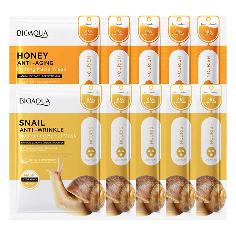 10pcs BIOAQUA Snail Collagen Hyaluronic Acid Face Mask skincare Moisturizing Anti Wrinkle Whitening Facial Masks Face Skin Care-Health Wisdom™