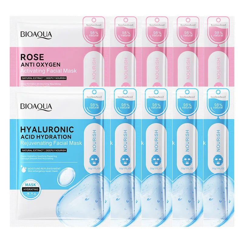 10pcs BIOAQUA Snail Collagen Hyaluronic Acid Face Mask skincare Moisturizing Anti Wrinkle Whitening Facial Masks Face Skin Care-Health Wisdom™