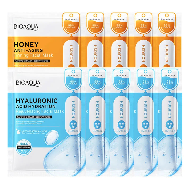10pcs BIOAQUA Snail Collagen Hyaluronic Acid Face Mask skincare Moisturizing Anti Wrinkle Whitening Facial Masks Face Skin Care-Health Wisdom™