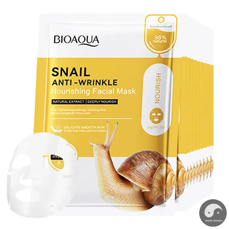 10pcs BIOAQUA Snail Face Mask skincare Moisturizing Brightening Anti-aging Anti Wrinkle Facial Masks Face Sheet Mask Skin Care-Health Wisdom™