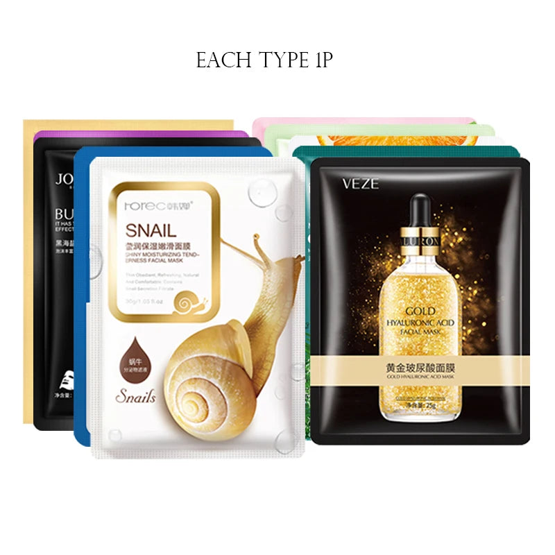 10pcs BIOAQUA Snail Gold Face Mask Moisturizing Sheet Masks Anti-wrinkle Hydrating Skin Care Facial Mask Beauty Korean Cosmetics-Health Wisdom™