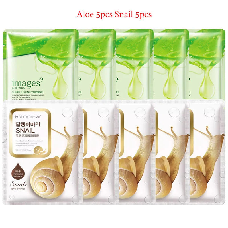 10pcs BIOAQUA Snail Hyaluronic Acid Face Mask Moisturizing Soothing Anti-aging skincare Facial Mask Sheet Masks Korean Skin Care-Health Wisdom™