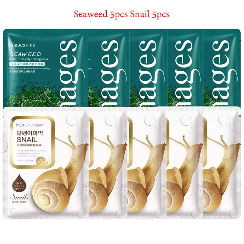 10pcs BIOAQUA Snail Hyaluronic Acid Face Mask Moisturizing Soothing Anti-aging skincare Facial Mask Sheet Masks Korean Skin Care-Health Wisdom™