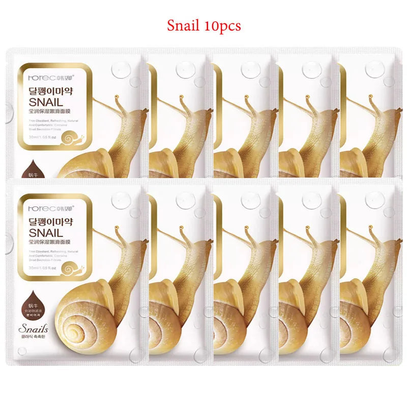 10pcs BIOAQUA Snail Hyaluronic Acid Face Mask Moisturizing Soothing Anti-aging skincare Facial Mask Sheet Masks Korean Skin Care-Health Wisdom™