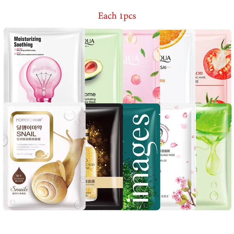 10pcs BIOAQUA Snail Hyaluronic Acid Face Mask Moisturizing Soothing Anti-aging skincare Facial Mask Sheet Masks Korean Skin Care-Health Wisdom™