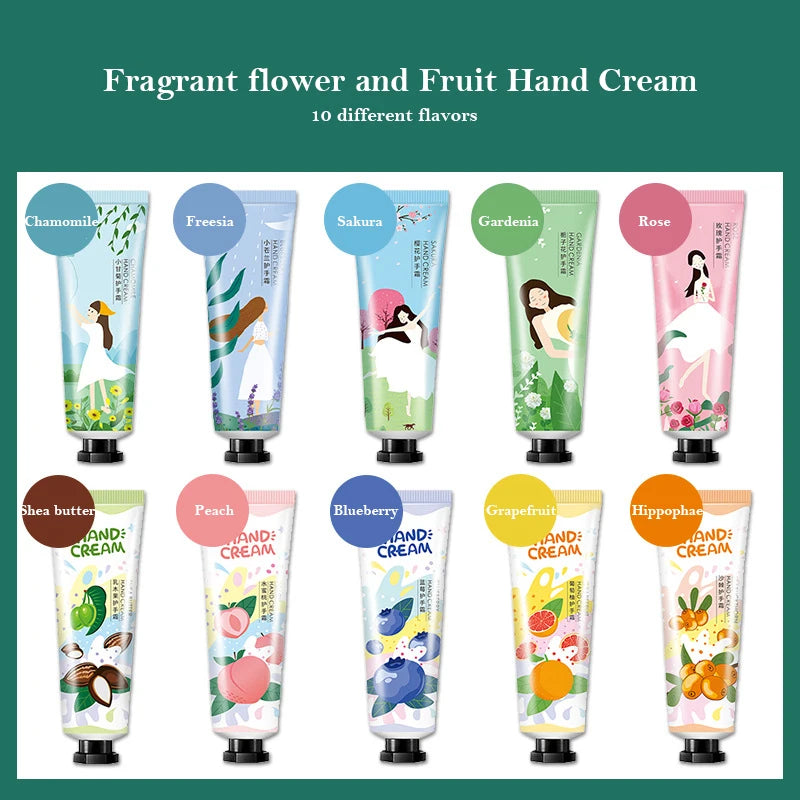 10pcs Boxed Hand Cream Sets Floral Fragrance Fruits Series Hands Skin Moisturizing Anti Crack Hand Lotion For Men And Women-Health Wisdom™