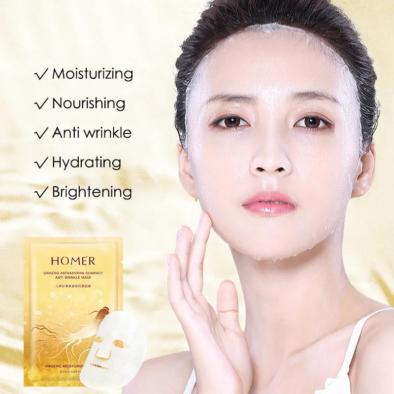 10pcs Ginseng Astaxanthin Facial Masks Skin Care Face Sheet Mask Moisturizing Anti-wrinkle Beauty Facial Mask Skin Care Products-Health Wisdom™